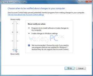 Windows 7 ไม่สามารถปรับแต่ง User Account Control (UAC) ได้