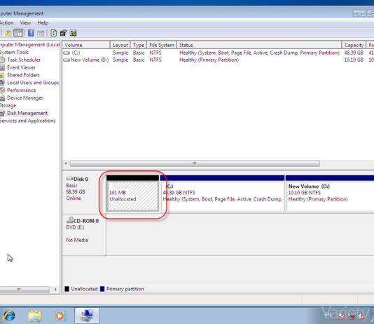 การรวมไดรฟ์ Unallocated หลังตัด System Reserved ออกจากระบบ