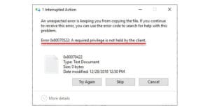 วิธีแก้ Error 0x80070522: A required privilege is not held by the client.