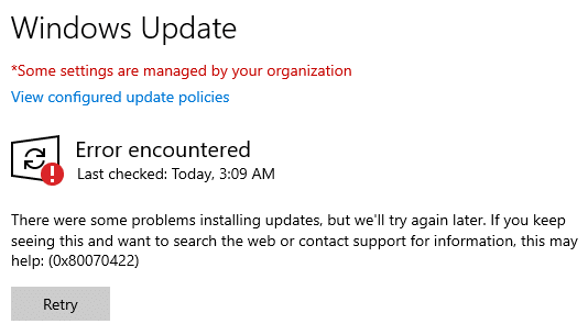 วิธีแก้ Error 0x80070422 Windows 10 Update Error