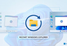 วิธีรีสตาร์ท Windows Explorer แก้ปัญหา Windows 11 หน้าจอค้าง ไอคอนโฟลเดอร์สีเหลืองล้อมรอบด้วยลูกศรวงกลมสีน้ำเงินแสดงการรีสตาร์ท ข้อความตรงกลางระบุว่า RESTART WINDOWS EXPLORER