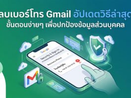 ลบเบอร์โทร Gmail อัปเดตวิธีล่าสุด ขั้นตอนง่ายๆ เพื่อปกป้องข้อมูลส่วนบุคคล ภาพอินโฟกราฟิกแสดงหน้าจอสมาร์ทโฟนที่เปิดเมนูการตั้งค่าความปลอดภัยของบัญชี Google โดยเน้นที่ขั้นตอนการลบหมายเลขโทรศัพท์กู้คืน (Recovery Phone) พร้อมไอคอนรูปโล่ป้องกันและกุญแจ เพื่อสื่อถึงการปกป้องข้อมูลส่วนบุคคลตามหัวข้อข่าวภาษาไทยด้านบน