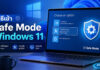 วิธีเข้า Safe Mode Windows 11 แก้ปัญหาคอมพิวเตอร์ค้างและจอดำด้วยตนเอง ภาพกราฟิกแนะนำวิธีเข้า Safe Mode Windows 11 แสดงหน้าจอแล็ปท็อปในหน้าต่าง Choose an option ที่กำลังเลือกเมนู Troubleshoot พร้อมข้อความประกอบระบุประโยชน์การใช้งาน ได้แก่ แก้ไขปัญหาระบบ, ระบบเสียบูตไม่เข้า และปลอดภัยมั่นใจ