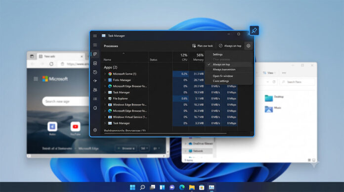 วิธีตั้งค่า-Windows-11-Task-Manager-Always-On-Top ภาพตัวอย่างหน้าจอวิธีตั้งค่า Windows 11 Task Manager Always On Top เพื่อให้หน้าต่างจัดการทรัพยากรระบบแสดงผลอยู่บนสุดเสมอ