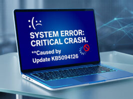 บั๊กอัปเดต KB5094126 ทำเครื่องค้างและจอฟ้า (BSOD) กระทบผู้ใช้หลายราย หน้าจอแล็ปท็อปแสดงผลจอฟ้ามรณะ (BSOD) และข้อความแจ้งเตือน System Error ซึ่งเป็นผลกระทบจากปัญหาบั๊กอัปเดต KB5094126 บนระบบปฏิบัติการ Windows