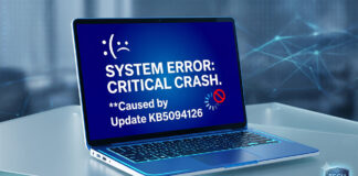 บั๊กอัปเดต KB5094126 ทำเครื่องค้างและจอฟ้า (BSOD) กระทบผู้ใช้หลายราย หน้าจอแล็ปท็อปแสดงผลจอฟ้ามรณะ (BSOD) และข้อความแจ้งเตือน System Error ซึ่งเป็นผลกระทบจากปัญหาบั๊กอัปเดต KB5094126 บนระบบปฏิบัติการ Windows