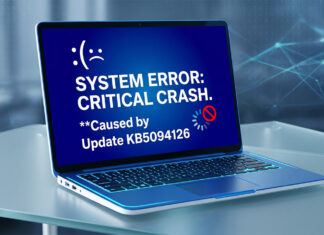 บั๊กอัปเดต KB5094126 ทำเครื่องค้างและจอฟ้า (BSOD) กระทบผู้ใช้หลายราย หน้าจอแล็ปท็อปแสดงผลจอฟ้ามรณะ (BSOD) และข้อความแจ้งเตือน System Error ซึ่งเป็นผลกระทบจากปัญหาบั๊กอัปเดต KB5094126 บนระบบปฏิบัติการ Windows
