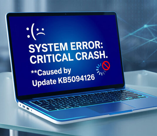 บั๊กอัปเดต KB5094126 ทำเครื่องค้างและจอฟ้า (BSOD) กระทบผู้ใช้หลายราย หน้าจอแล็ปท็อปแสดงผลจอฟ้ามรณะ (BSOD) และข้อความแจ้งเตือน System Error ซึ่งเป็นผลกระทบจากปัญหาบั๊กอัปเดต KB5094126 บนระบบปฏิบัติการ Windows
