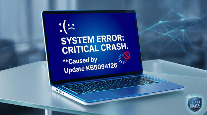 บั๊กอัปเดต-KB5094126-วินโดวส์จอฟ้า-BSOD หน้าจอแล็ปท็อปแสดงผลจอฟ้ามรณะ (BSOD) และข้อความแจ้งเตือน System Error ซึ่งเป็นผลกระทบจากปัญหาบั๊กอัปเดต KB5094126 บนระบบปฏิบัติการ Windows