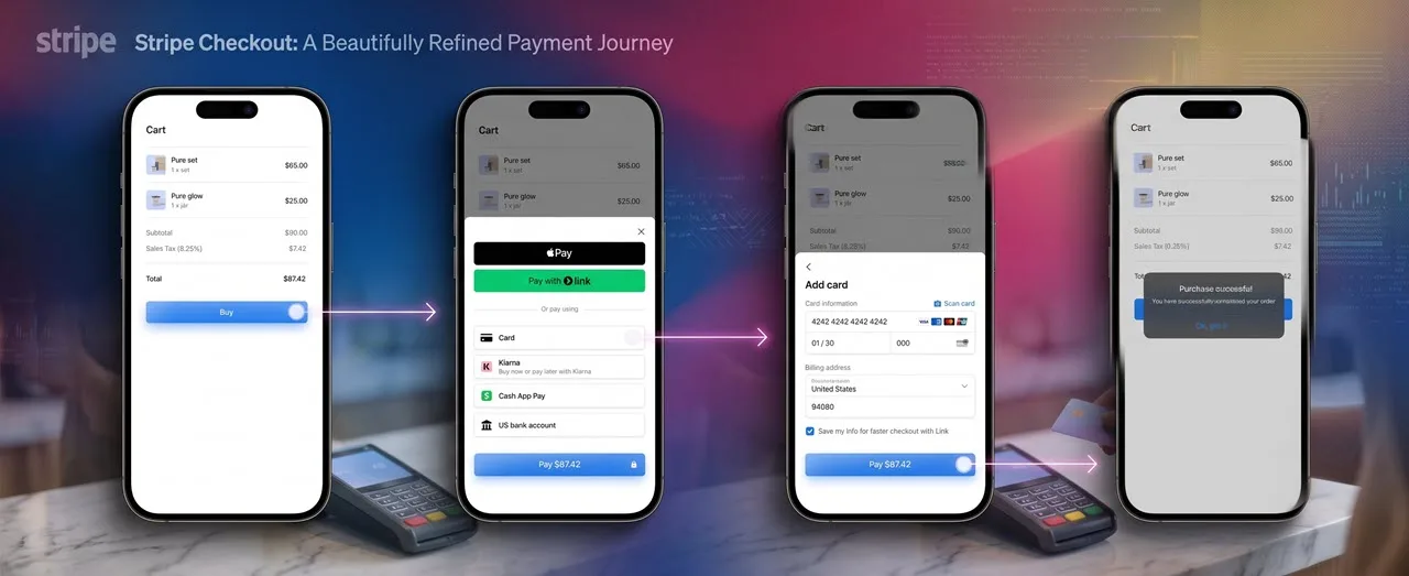 ภาพแสดงขั้นตอนและกระบวนการชำระเงินผ่านระบบ Stripe Checkout