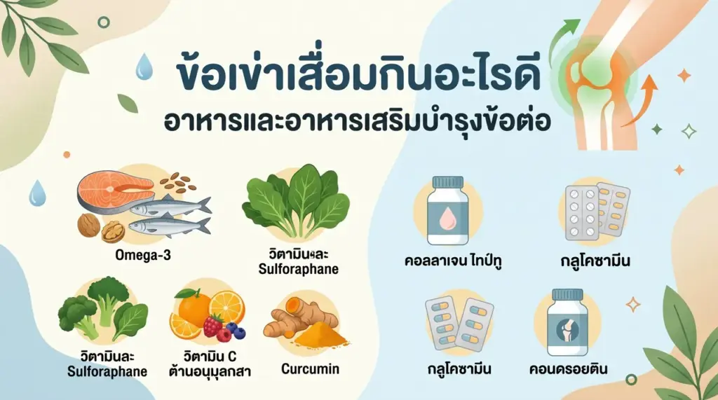 ข้อเข่าเสื่อมกินอะไรดี ? อาหารและอาหารเสริมข้อเข่าเสื่อม เพื่อสุขภาพข้อต่อที่ยั่งยืน