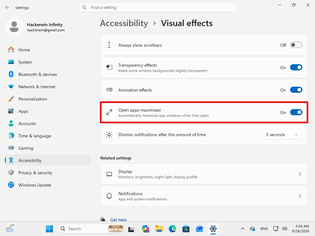 Windows 11 เพิ่มฟีเจอร์ใหม่ สั่งเปิดแอปขยายเต็มหน้าต่างอัตโนมัติ ไม่ต้องกด Maximize เอง