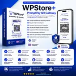 ภาพโปรโมตปลั๊กอิน WPStore+ PromptPay QR Gateway สำหรับ WordPress และ WooCommerce แสดงกล่องซอฟต์แวร์ หน้าจอสมาร์ตโฟนแสดงหน้าชำระเงิน QR พร้อมเพย์ และฟีเจอร์เด่นสำหรับการชำระเงินออนไลน์ในไทย