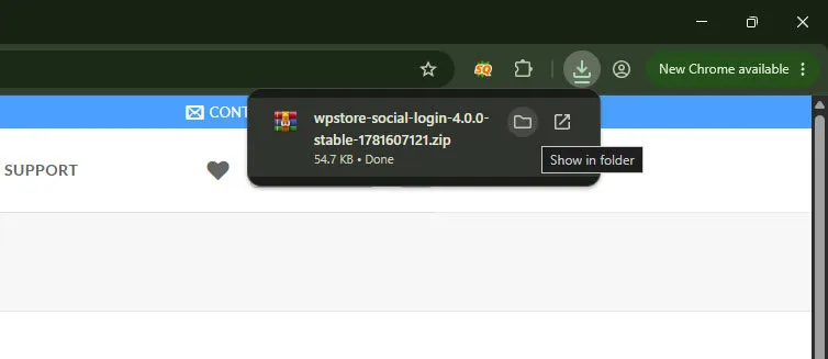 การยืนยันการดาวน์โหลดไฟล์ ZIP ของปลั๊กอิน WPStore+ Social Login ผ่านเบราว์เซอร์