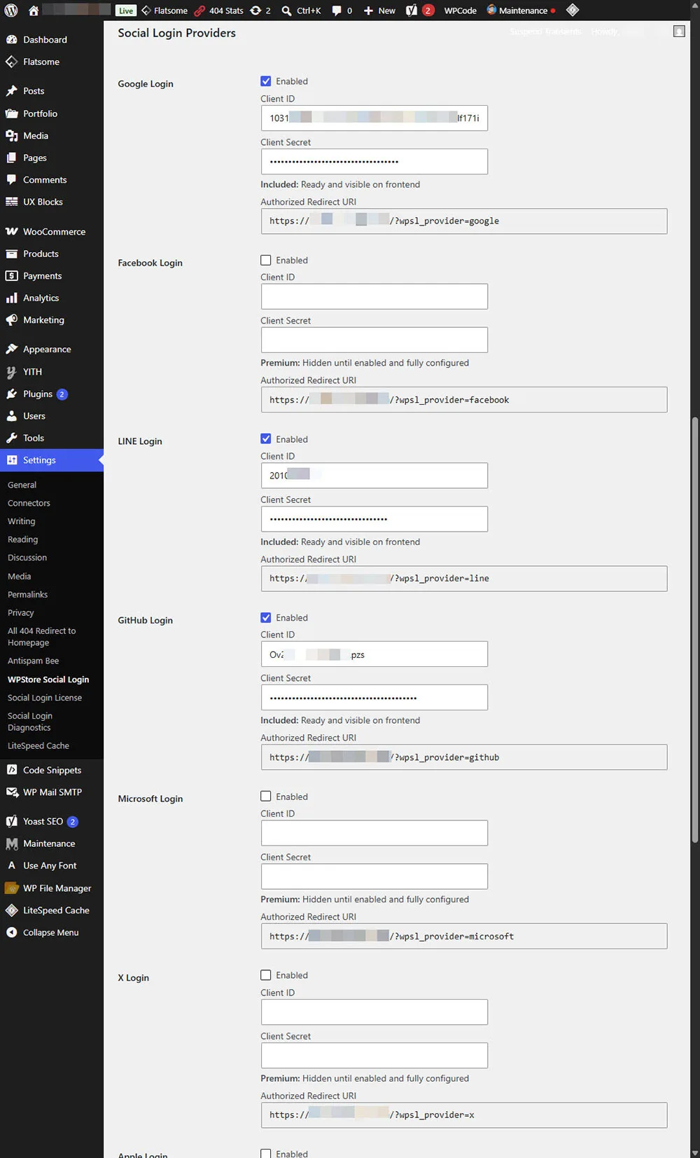 การตั้งค่าผู้ให้บริการ Social Login สำหรับ Google, Facebook, LINE, GitHub, Microsoft และ X