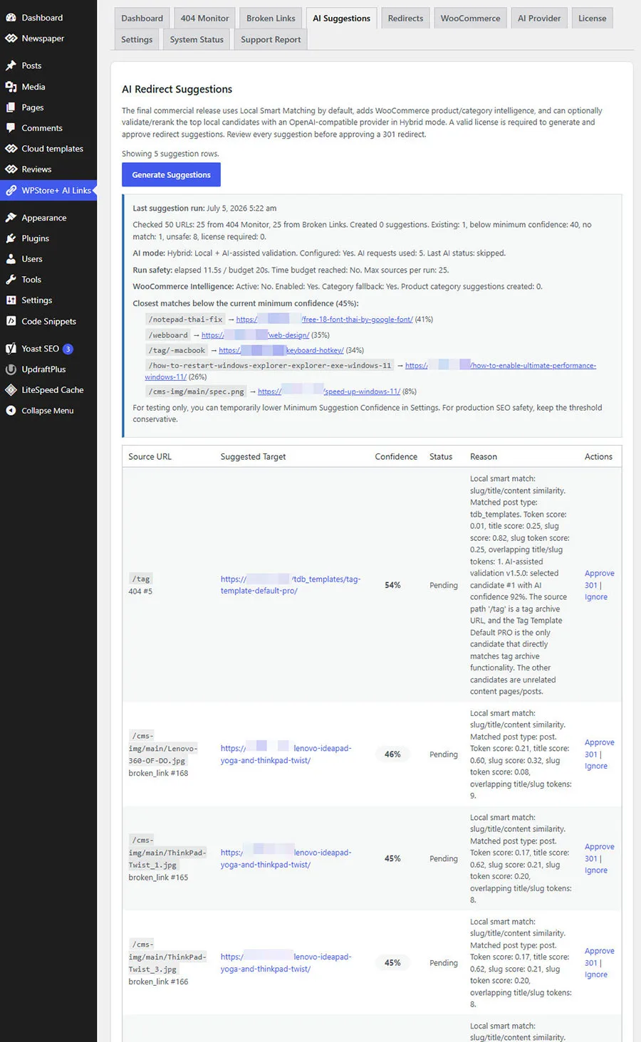 คำแนะนำ Redirect จาก AI พร้อมค่าคะแนนความมั่นใจ