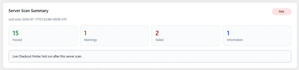 มีผลลัพธ์ทั้งแบบผ่าน (PASS) และแบบแจ้งข้อมูล (INFO) โดยไม่มีข้อผิดพลาดอื่นที่ไม่เกี่ยวข้องปรากฏอยู่