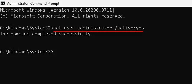 วิธีเปิดใช้งาน Built-in Administrator ด้วย Command Prompt