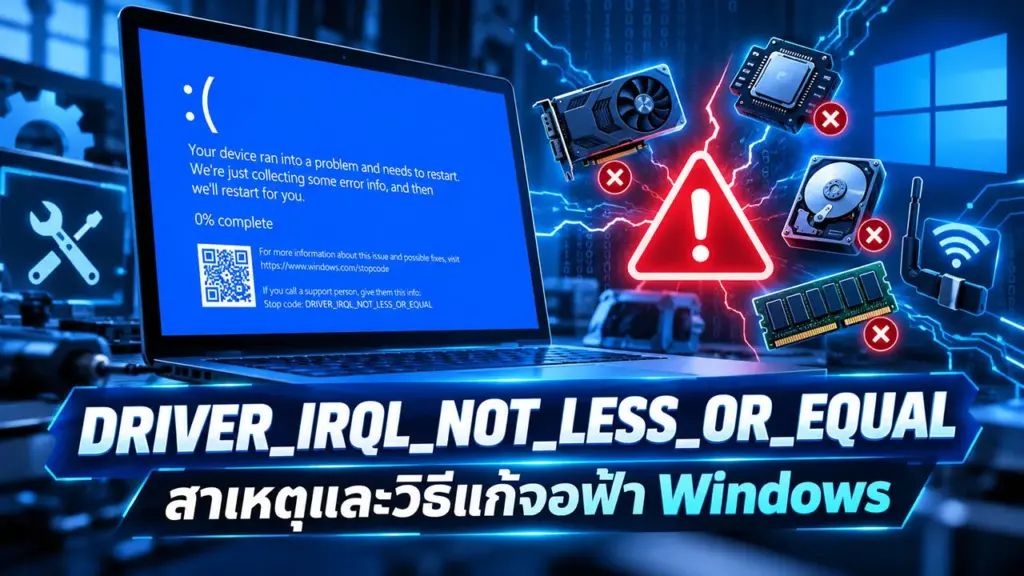 DRIVER_IRQL_NOT_LESS_OR_EQUAL สาเหตุและวิธีแก้จอฟ้า Windows