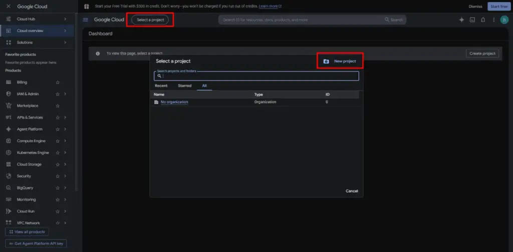 ขั้นตอนที่ 2 สร้างโปรเจกต์ใน Google Cloud Console