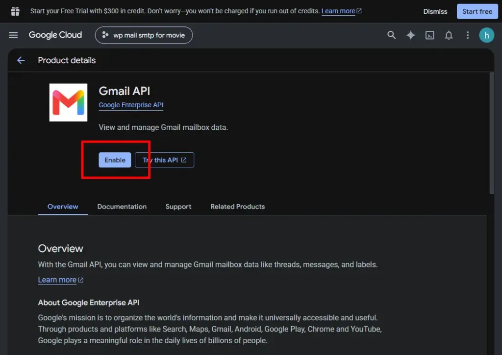 ขั้นตอนที่ 3 เปิดใช้งาน Gmail API