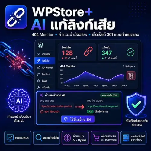 wpstore-ai-broken-link-fixer-1-1 WPStore+ AI Broken Link Fixer – ปลั๊กอินแก้ลิงก์เสีย WordPress พร้อม AI ช่วยวิเคราะห์
